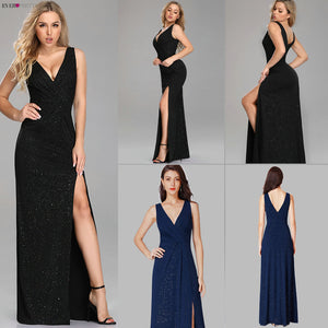 Evening Dresses Long 2019 Ever Pretty EP07505 A-line Cheap V-neck Long Gillter Side Split Long Sexy Evening Gowns for Ladies