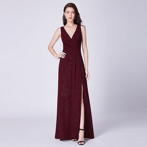 Evening Dresses Long 2019 Ever Pretty EP07505 A-line Cheap V-neck Long Gillter Side Split Long Sexy Evening Gowns for Ladies
