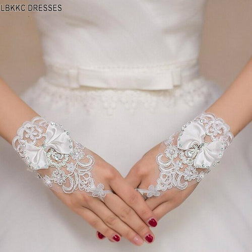 White or Ivory Wedding Short Gloves Fingerless Bridal Gloves for Women Ivory Lace Gloves Wedding Accessories