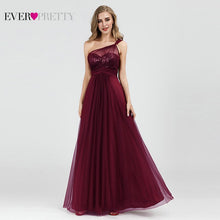 Load image into Gallery viewer, Burgundy Evening Dresses Ever Pretty EP07446 Elegant A-line Tulle One-shoulder Sleeveless Sequined Long Party Gowns Robe Soiree