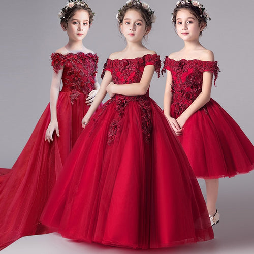 Romantic Flower Girl Wedding Bridesmaid Dress 2020 New Bead Decoration Long Lace Dress Flower Girl Party Dress