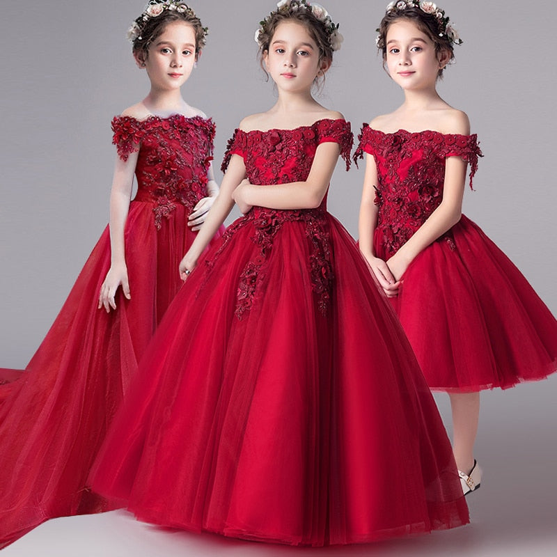 Romantic Flower Girl Wedding Bridesmaid Dress 2020 New Bead Decoration Long Lace Dress Flower Girl Party Dress
