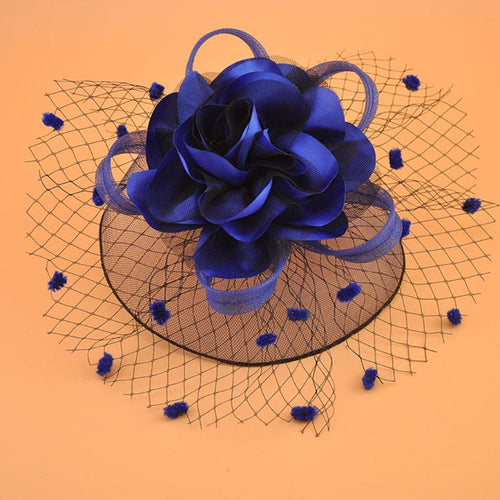Girl Mesh Veil Hat Wedding headwear Elegant Ribbon Big Flower Solid Color Fascinator Small Plush Wave Point Bridal Hair pins gai
