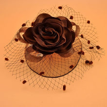 Load image into Gallery viewer, Girl Mesh Veil Hat Wedding headwear Elegant Ribbon Big Flower Solid Color Fascinator Small Plush Wave Point Bridal Hair pins gai