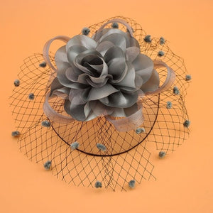 Girl Mesh Veil Hat Wedding headwear Elegant Ribbon Big Flower Solid Color Fascinator Small Plush Wave Point Bridal Hair pins gai