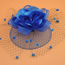 Load image into Gallery viewer, Girl Mesh Veil Hat Wedding headwear Elegant Ribbon Big Flower Solid Color Fascinator Small Plush Wave Point Bridal Hair pins gai