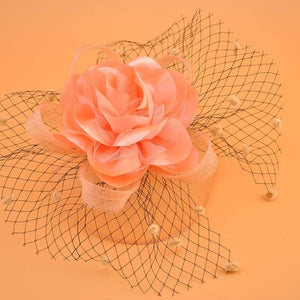 Girl Mesh Veil Hat Wedding headwear Elegant Ribbon Big Flower Solid Color Fascinator Small Plush Wave Point Bridal Hair pins gai