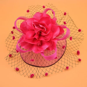 Girl Mesh Veil Hat Wedding headwear Elegant Ribbon Big Flower Solid Color Fascinator Small Plush Wave Point Bridal Hair pins gai