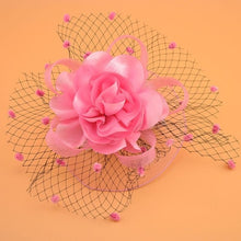 Load image into Gallery viewer, Girl Mesh Veil Hat Wedding headwear Elegant Ribbon Big Flower Solid Color Fascinator Small Plush Wave Point Bridal Hair pins gai