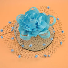 Load image into Gallery viewer, Girl Mesh Veil Hat Wedding headwear Elegant Ribbon Big Flower Solid Color Fascinator Small Plush Wave Point Bridal Hair pins gai