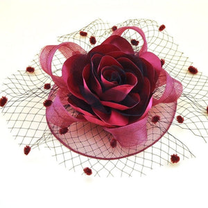 Girl Mesh Veil Hat Wedding headwear Elegant Ribbon Big Flower Solid Color Fascinator Small Plush Wave Point Bridal Hair pins gai