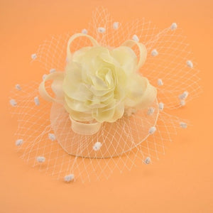 Girl Mesh Veil Hat Wedding headwear Elegant Ribbon Big Flower Solid Color Fascinator Small Plush Wave Point Bridal Hair pins gai