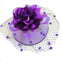 Load image into Gallery viewer, Girl Mesh Veil Hat Wedding headwear Elegant Ribbon Big Flower Solid Color Fascinator Small Plush Wave Point Bridal Hair pins gai