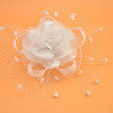Load image into Gallery viewer, Girl Mesh Veil Hat Wedding headwear Elegant Ribbon Big Flower Solid Color Fascinator Small Plush Wave Point Bridal Hair pins gai