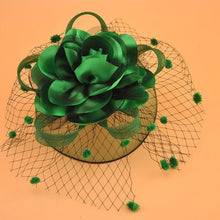 Load image into Gallery viewer, Girl Mesh Veil Hat Wedding headwear Elegant Ribbon Big Flower Solid Color Fascinator Small Plush Wave Point Bridal Hair pins gai