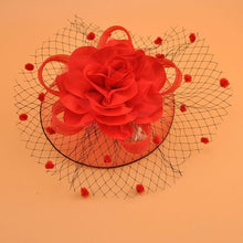 Load image into Gallery viewer, Girl Mesh Veil Hat Wedding headwear Elegant Ribbon Big Flower Solid Color Fascinator Small Plush Wave Point Bridal Hair pins gai