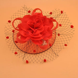 Girl Mesh Veil Hat Wedding headwear Elegant Ribbon Big Flower Solid Color Fascinator Small Plush Wave Point Bridal Hair pins gai