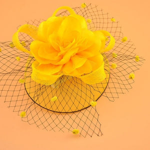 Girl Mesh Veil Hat Wedding headwear Elegant Ribbon Big Flower Solid Color Fascinator Small Plush Wave Point Bridal Hair pins gai