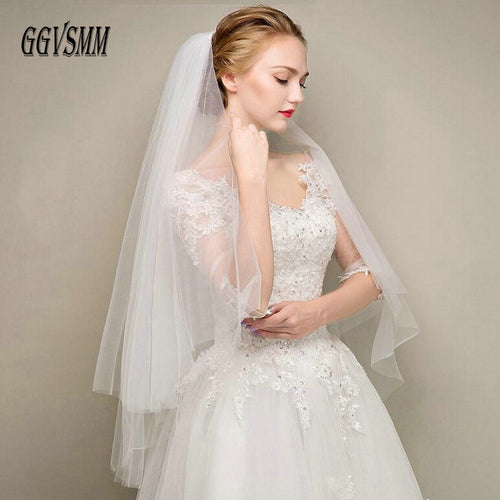 Simple Two Layers Short Tulle White Wedding Veils Cheap 2019 Ivory Bridal Veil for Bride for Mariage Wedding Accessories Comb