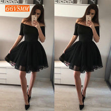 Load image into Gallery viewer, Fashion Black Short Prom Dresses 2019 Sexy Prom Dress Women Boat-Neck Tulle Zipper Knee Length Girl Formal Graduation Party Gown