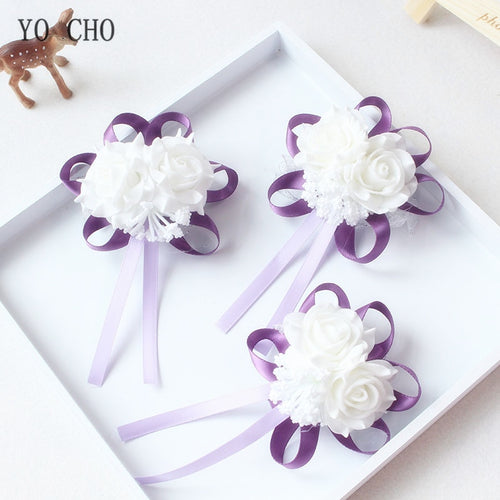 Handmade Foam White Rose Wrist Flowers for Bridesmaid Wrist Corsage Bracelet Band Wedding Accessories Bridal Wrist Flower
