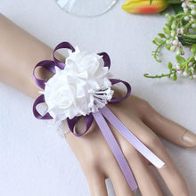 Load image into Gallery viewer, Handmade Foam White Rose Wrist Flowers for Bridesmaid Wrist Corsage Bracelet Band Wedding Accessories Bridal Wrist Flower