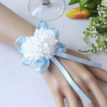 Load image into Gallery viewer, Handmade Foam White Rose Wrist Flowers for Bridesmaid Wrist Corsage Bracelet Band Wedding Accessories Bridal Wrist Flower
