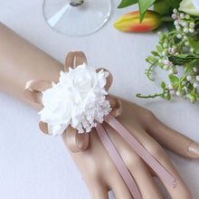 Load image into Gallery viewer, Handmade Foam White Rose Wrist Flowers for Bridesmaid Wrist Corsage Bracelet Band Wedding Accessories Bridal Wrist Flower