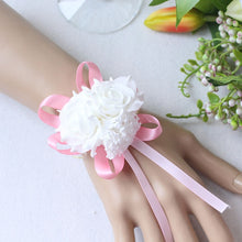 Load image into Gallery viewer, Handmade Foam White Rose Wrist Flowers for Bridesmaid Wrist Corsage Bracelet Band Wedding Accessories Bridal Wrist Flower