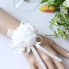 Load image into Gallery viewer, Handmade Foam White Rose Wrist Flowers for Bridesmaid Wrist Corsage Bracelet Band Wedding Accessories Bridal Wrist Flower