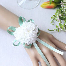 Load image into Gallery viewer, Handmade Foam White Rose Wrist Flowers for Bridesmaid Wrist Corsage Bracelet Band Wedding Accessories Bridal Wrist Flower