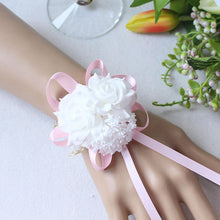 Load image into Gallery viewer, Handmade Foam White Rose Wrist Flowers for Bridesmaid Wrist Corsage Bracelet Band Wedding Accessories Bridal Wrist Flower