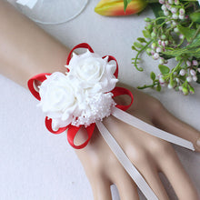 Load image into Gallery viewer, Handmade Foam White Rose Wrist Flowers for Bridesmaid Wrist Corsage Bracelet Band Wedding Accessories Bridal Wrist Flower