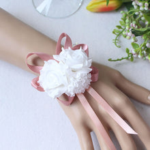 Load image into Gallery viewer, Handmade Foam White Rose Wrist Flowers for Bridesmaid Wrist Corsage Bracelet Band Wedding Accessories Bridal Wrist Flower