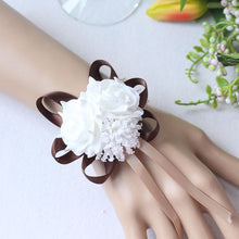 Load image into Gallery viewer, Handmade Foam White Rose Wrist Flowers for Bridesmaid Wrist Corsage Bracelet Band Wedding Accessories Bridal Wrist Flower