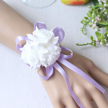 Load image into Gallery viewer, Handmade Foam White Rose Wrist Flowers for Bridesmaid Wrist Corsage Bracelet Band Wedding Accessories Bridal Wrist Flower