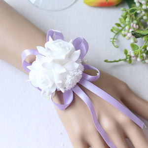 Handmade Foam White Rose Wrist Flowers for Bridesmaid Wrist Corsage Bracelet Band Wedding Accessories Bridal Wrist Flower