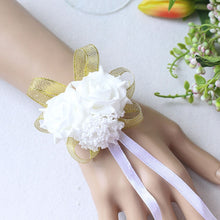 Load image into Gallery viewer, Handmade Foam White Rose Wrist Flowers for Bridesmaid Wrist Corsage Bracelet Band Wedding Accessories Bridal Wrist Flower