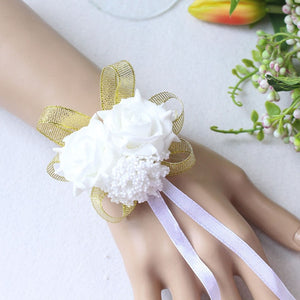 Handmade Foam White Rose Wrist Flowers for Bridesmaid Wrist Corsage Bracelet Band Wedding Accessories Bridal Wrist Flower