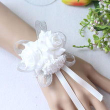 Load image into Gallery viewer, Handmade Foam White Rose Wrist Flowers for Bridesmaid Wrist Corsage Bracelet Band Wedding Accessories Bridal Wrist Flower