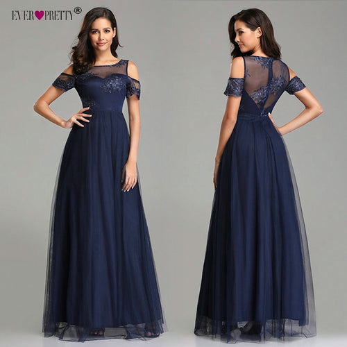 Evening Dresses Long Ever Pretty EZ07646NB 2019 Navy Blue Vintage Lace Appliques A-line Tulle Elegant Formal Party Evening Gowns