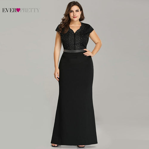 Plus Size Black Evening Gowns Ever Pretty EZ07623 2019 Elegant Mermaid Sparkle V Neck Beaded Long Formal Gowns For Wedding Party