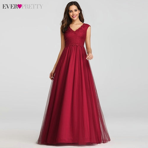 Elegant Prom Dresses Long Burgundy A-Line V-Neck Sleeveless Empire Lace Sexy Vintage Evening Gowns Women Vestidos de Gala 2020