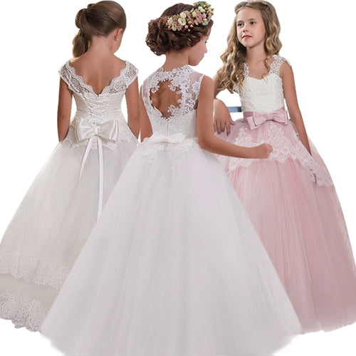 New 2020 Girls'Back Hollow Flower Dress Flower Boy High-end Wedding Dress Elegant Girls' Flower-lace Banquet Dress