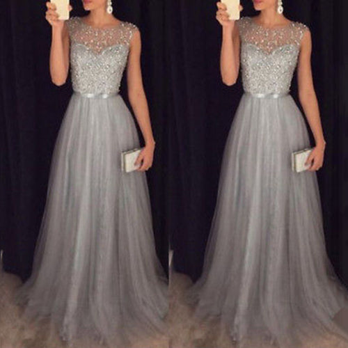 Vestido Fiesta Largo Prom Dress 2020 New Elegant O Neck Sleeveless Sequined Long Wedding Party Gowns Vestido Lentejuelas Largo