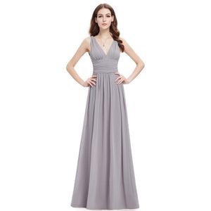 Elegant Long Evening Dresses EB26109 Cheap V-Neck Sleeveless A-line Chiffon 2020 Special Occasion Gowns Vestido Longo De Festa