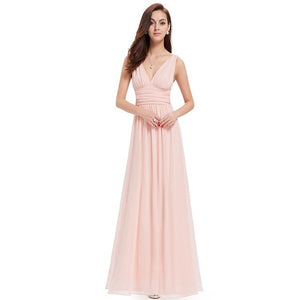 Elegant Long Evening Dresses EB26109 Cheap V-Neck Sleeveless A-line Chiffon 2020 Special Occasion Gowns Vestido Longo De Festa