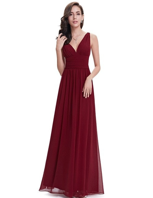 Elegant Long Evening Dresses EB26109 Cheap V-Neck Sleeveless A-line Chiffon 2020 Special Occasion Gowns Vestido Longo De Festa