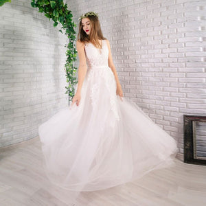 FADISTEE Vestido De Festa Sweet pink Lace V-neck Long Evening Dress Bride Party Sexy Backless beads pearls Prom Dresses