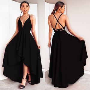 Burgundy Dress For Wedding Party Elegant A Line Deep V Neck Spaghetti Strap High Low Sexy Bridesmaid Dresses With Cross Back
